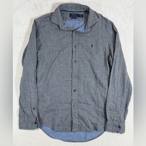 Polo Ralph Lauren Size M Slim Fit Men's Gray Herringbone Soft Cotton Shirt